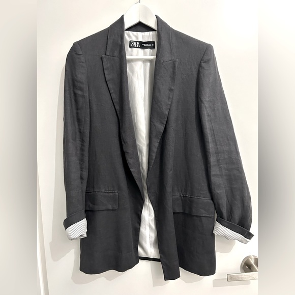 ZARA Linen Blazer with Printed Sleeves XS - Picture 3 of 15